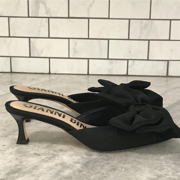 Gianni Bini Shoes Womens Size 6 Black Bow Mules Kitten Heel Classic Formal Dress - Picture 1 of 7